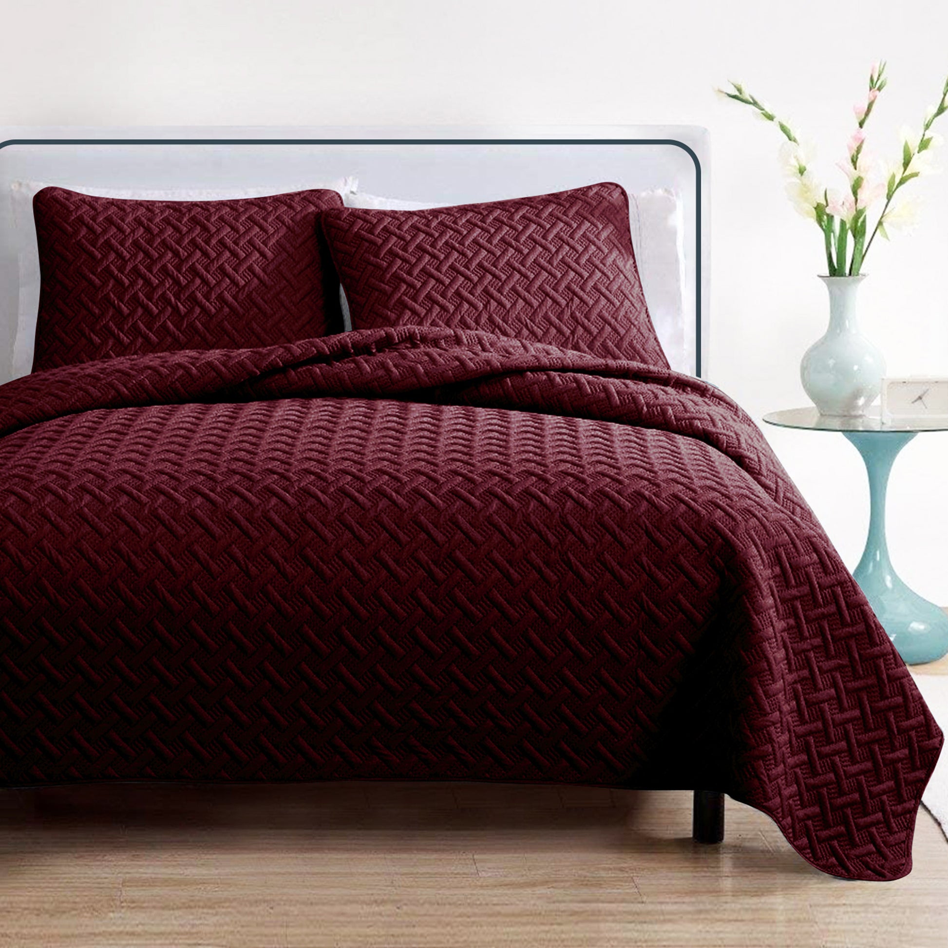 Story@Home Maroon Microfiber Double Size Quilted Bed Cover