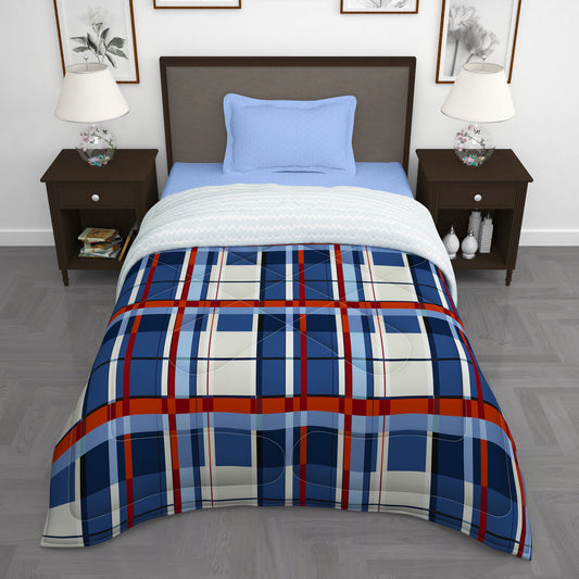 180 GSM Blue Abstract Microfiber Fusion Reversible Single Comforter