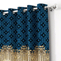 2 Pcs Blue & Ivory Nature Ethnic Print Polyester Window,Door & Long Door  Curtains