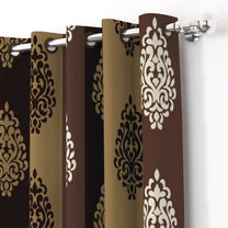 2 Pcs Brown Nature Floral Print Polyester Window/Door/Long Door Curtains