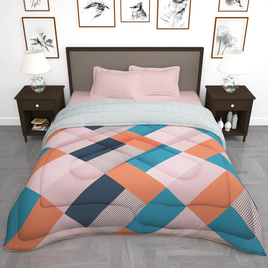 180 GSM Light Orange Abstract Microfiber Fusion Reversible Double Comforter