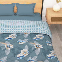 180 GSM Grey Floral Microfiber Fusion Reversible Double Comforter