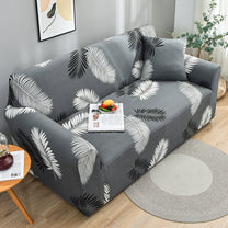 Sofa Cover Combo – 1 Pc 2 Seater and 1 Pc 3 Seater Elastic Stretchable in Grey & White Leaf Pattern by Story@Home