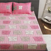 Ventura 144 TC Pink & Green Cotton Double Bedsheet Combo - Pack of 2