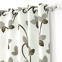 2 Pcs White Nature Floral Print Polyester Window/Door/Long Door Curtains