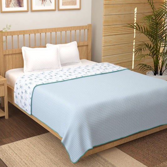 Super Soft Cambric Cotton White & Light Blue Geometric Double Dohar