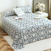 Metro Gold 190 TC Cotton Dark Teal & Grey Double Bedsheet with Pillow Covers