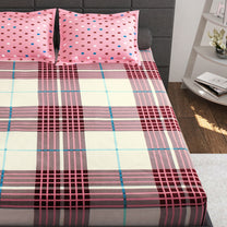 Ventura 144 TC Pink & Beige Cotton Double Bedsheet Combo - Pack of 2