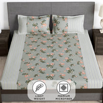 Story@Home 2 Pcs Arena Microfiber Double Bedsheets Combo With 4 Pillow Covers -  Grey & Multicolor