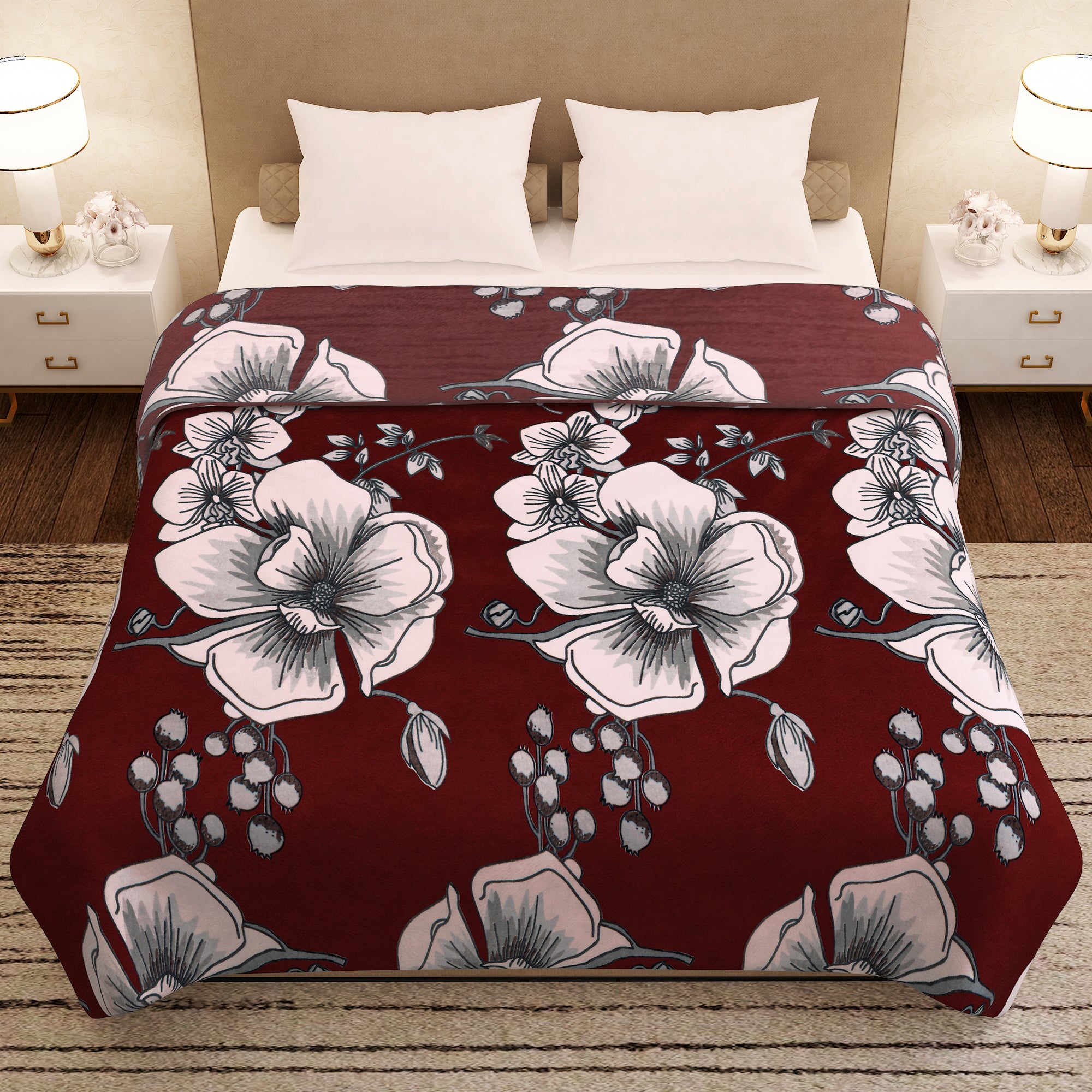 Finley 300 GSM Maroon Floral Double Size Blanket – StoryAtHome.com