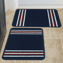 Story@Home 2 Pcs Navy Blue Stripes Nylon Anti Skid Doormat