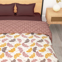 180 GSM Beige & Yellow Floral Microfiber Fusion Reversible Double Comforter