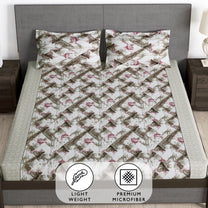 Story@Home 2 Pcs Arena Microfiber Double Bedsheets Combo With 4 Pillow Covers - Brown & Grey