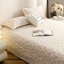 Story@home 300 TC Air Cotton Microfiber White & Purple King Size Floral Bedsheet with 2 Pillow Covers