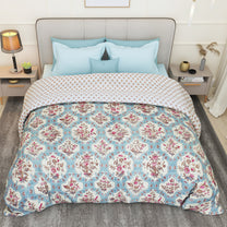 180 GSM Cream Floral  Microfiber Fusion Reversible Double / Single Comforter