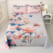 Story@home 300 TC Talespun Microfiber Baby Pink & White King Size Geometric Bedsheet with 2 Pillow Covers