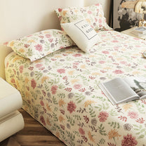 Story@home 300 TC Cloud Cotton Microfiber White King Size Floral Bedsheet with 2 Pillow Covers