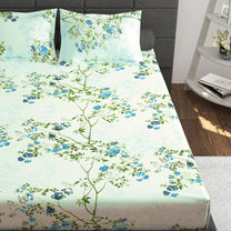 Ventura 144 TC 100% Cotton Blue Floral Double Bedsheet