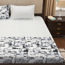 Pure Cotton 300 TC White Abstract Tevel King Size Bedsheet