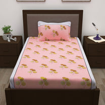 Sparkle 144 TC 100% Cotton Pink & Brown Single Bedsheet Combo | Set of 2 |