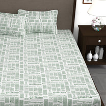 Forever 240 TC Green Newspaper Print King Size Cotton Bedsheet