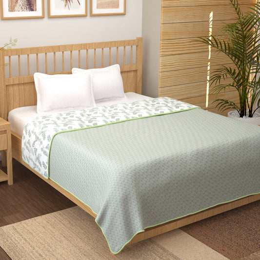 Super Soft Cambric Cotton White & Light Green Abstract Double Dohar