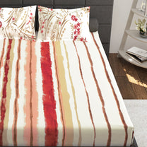 Ventura 144 TC 100% Cotton Orange Stripes Double Bedsheet