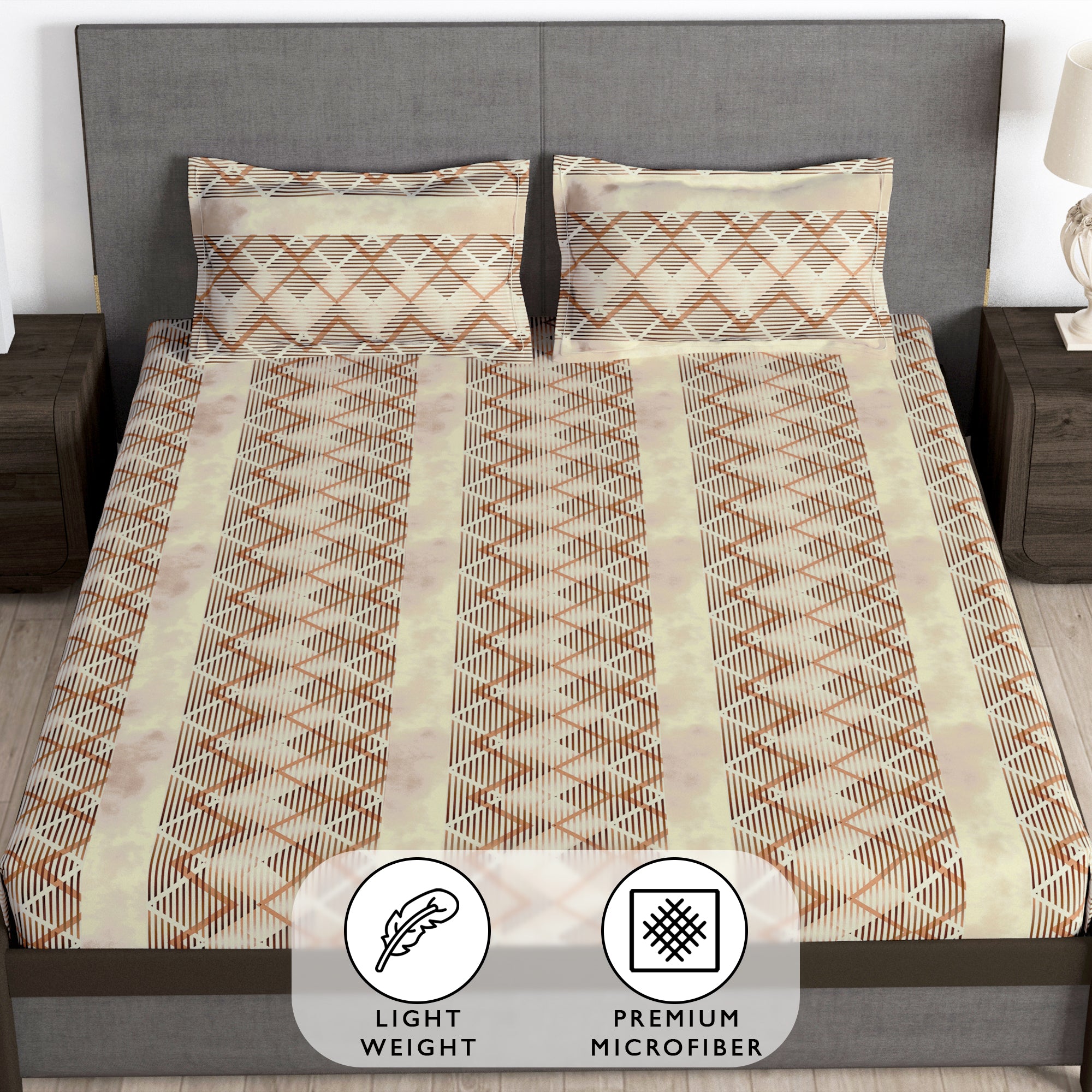 Story@Home 2 Pcs Arena Microfiber Double Bedsheets Combo With 4 Pillow Covers - Cream &  Brown