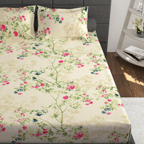 Ventura 144 TC 100% Cotton Cream Floral Double Bedsheet