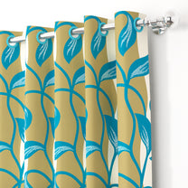 2 Pcs Nature Floral Turquoise Polyester Window and Door Curtains