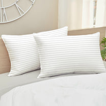 White Satin Stripes Premium Quality Microfibre Pillows - Set of 2