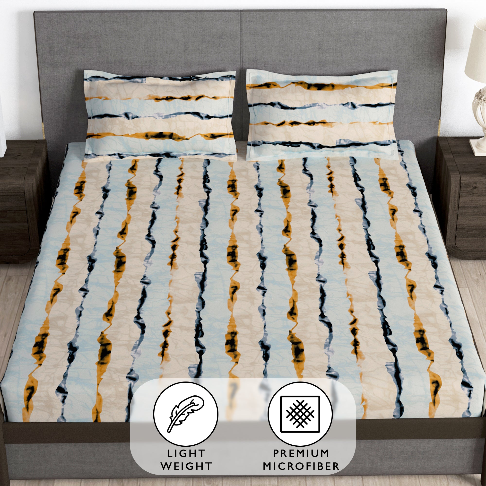 Story@Home 2 Pcs Arena Microfiber Double Bedsheets Combo With 4 Pillow Covers - Grey & Multicolor
