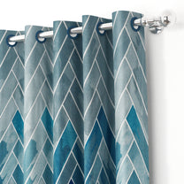 2 Pcs Grey & Blue Nature Abstract Print Polyester Window & Door Curtains