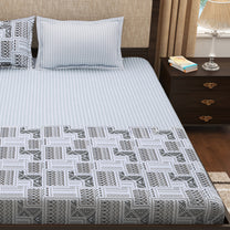 Pure Cotton 300 TC Grey Geometric Tevel King Size Bedsheet