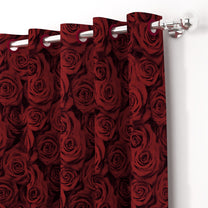 2 Pcs Nature Floral Red Polyester Window and Door Curtains