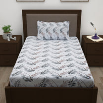 Sparkle 144 TC 100% Cotton Grey & Peach Single Bedsheet Combo | Set of 2 |