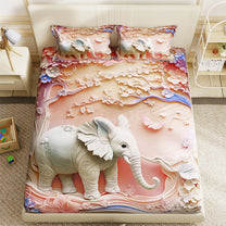 Story@Home Treedee 240 TC Pink & White Double Size Cute Elephant Bedsheet With 2 Pillow Cover