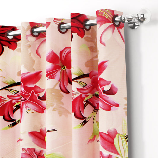 2 Pcs Pink Nature Floral Print Polyester Window & Door Curtains
