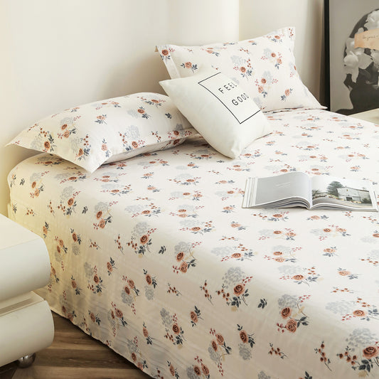 Story@home 210 TC Cloud Cotton Microfiber White King Size Floral Bedsheet with 2 Pillow Covers