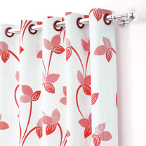 2 Pcs Red Nature Floral Print Polyester Window and Long door Curtains
