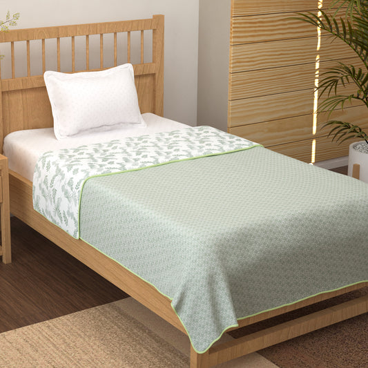 Super Soft Cambric Cotton White & Light Green Abstract Single Dohar