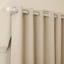 2 Pcs Ivory Geometric Digital Faux Silk Medium room Darkening Window | Door | Long Door Curtains