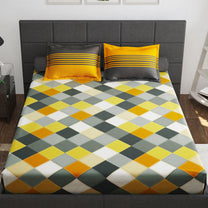 Ventura 144 TC 100% Cotton Yellow Checks Double Bedsheet