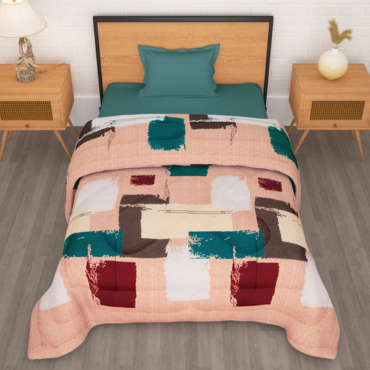 180 GSM Peach Abstract Microfiber Fusion Reversible Double / Single Comforter