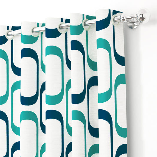 2 Pcs Nature Abstract Blue Polyester Window and Door Curtains
