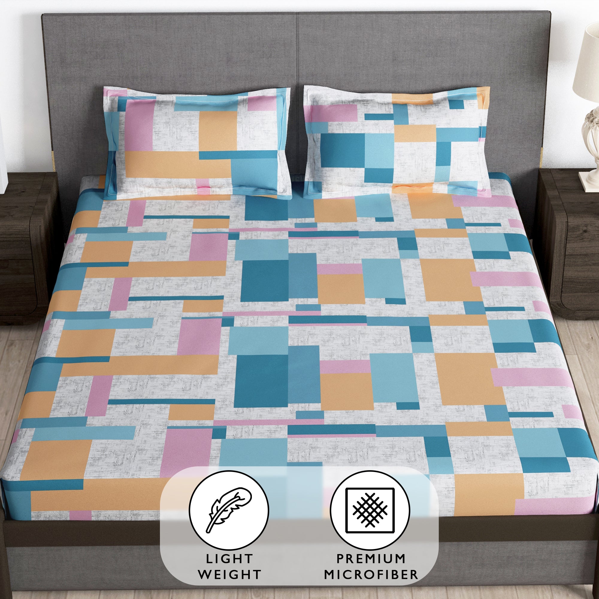 Story@Home 2 Pcs Arena Microfiber Double Bedsheets Combo With 4 Pillow Covers - Grey & Multicolor