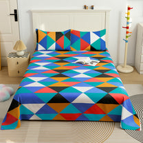 Ventura 144 TC 100% Cotton Blue & Orange Triangles Double Bedsheet