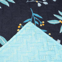 Sofa Throw Cover Combo – 2 Pcs 1 Seater and 1 Pc 3 Seater Navy Blue & Sky Blue Floral & Chevron Pattern with Pocket by Story@Home