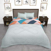 Double Bedsheet & Double Comforter Combo - Peach Geometric Microfiber Bedding Set