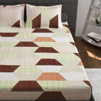 Ventura 144 TC 100% Cotton Cream & Brown Abstract Double Bedsheet